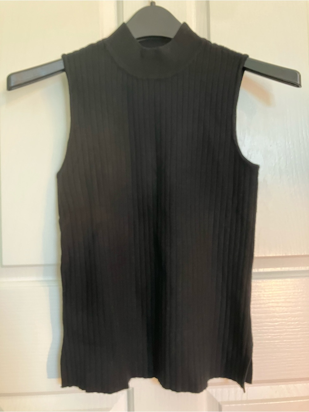 Marled Black Ribbed Mock-Neck Sleeveless Tank